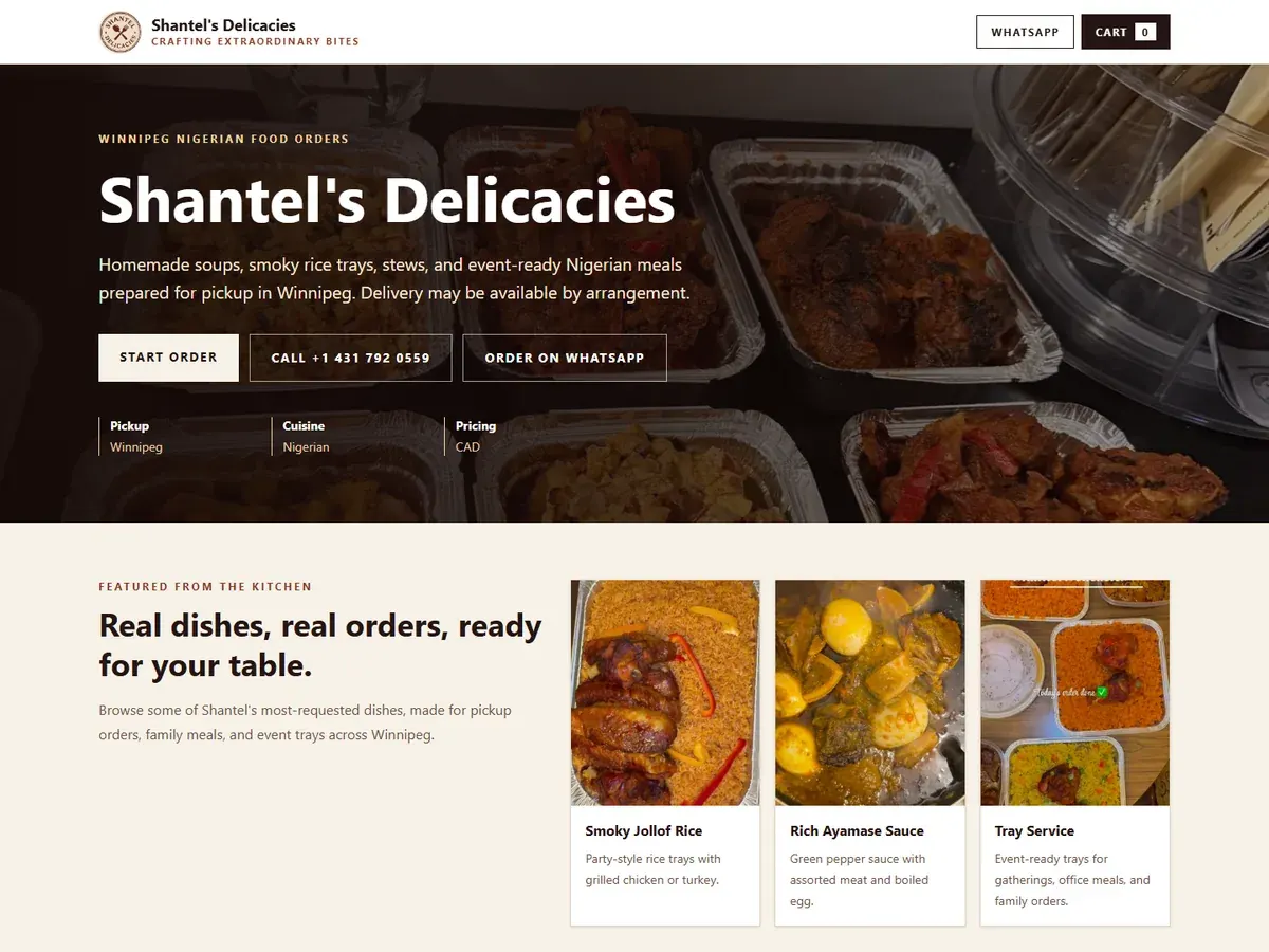 Shantel's Delicacies website preview