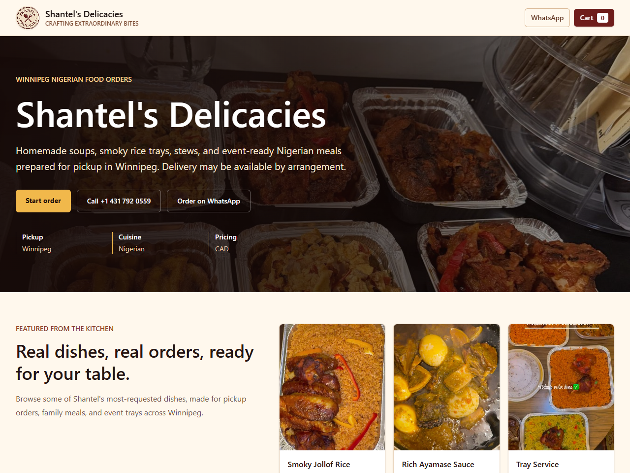 Shantel's Delicacies website screenshot